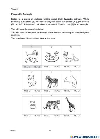 Favourite animals -  listening