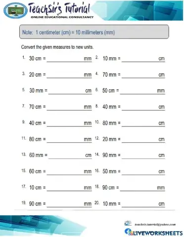 Convertion: cm to mm and vice versa