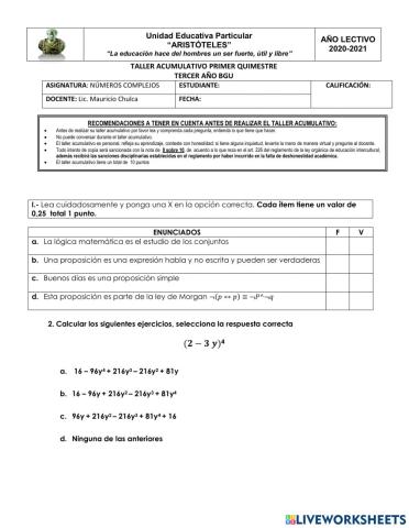 Taller quimestral numeros complejos
