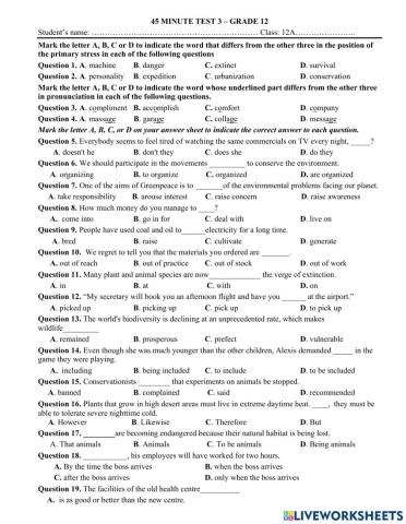 English - 45 MINUTE TEST