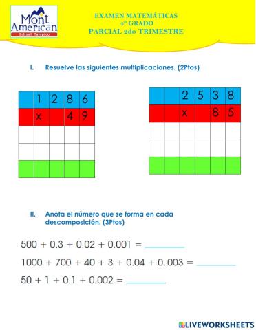 Examen Parcial Matematicas 4°
