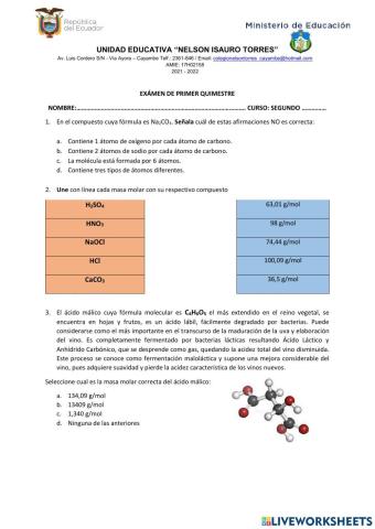 Evaluación de Quimica