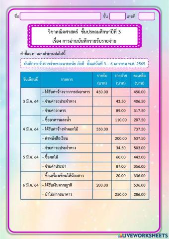 การอ่านบันทึกรายรับรายจ่าย