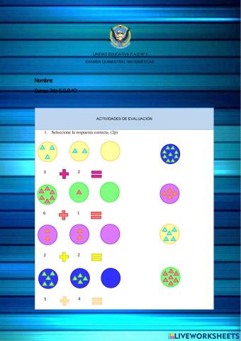 Examen Quimestral Matemáticas