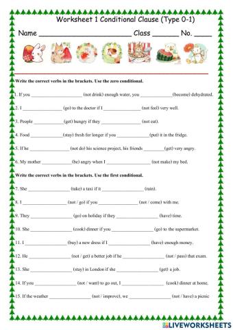 Worksheet 1 Conditional Clause (type 0-1)