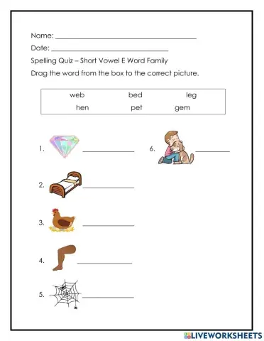 Short E - Word Family