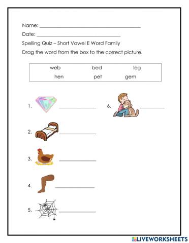 Short E - Word Family