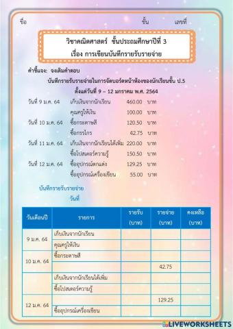 การเขียนบันทึกรายรับรายจ่าย