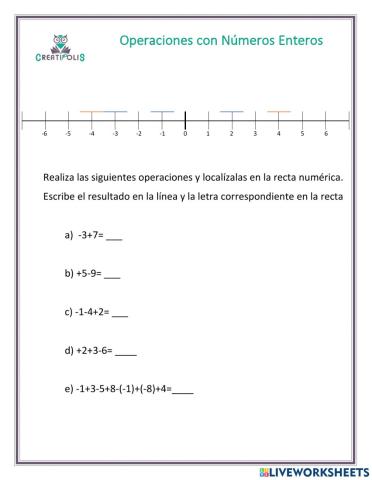 Suma de Enteros y recta numerica