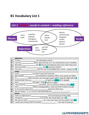 B1 List1 Vocabulary