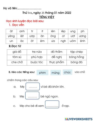 Bài Ôn tập Thứ ba