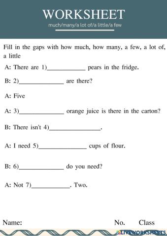 Much,many,a lot of,a few, a little