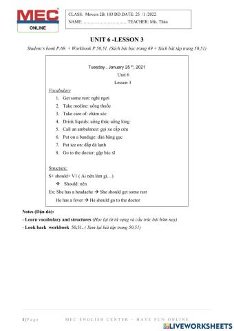 Movers 2B- Unit 6- Lesson 3