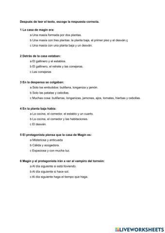 Prueba comprensión lectora La casa de Magín
