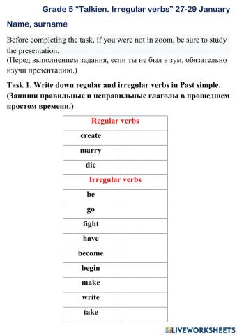 Talkien. Irregular verbs