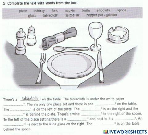 FLATWARE, CUTLERY AND GLASSWARE VOCABULARY
