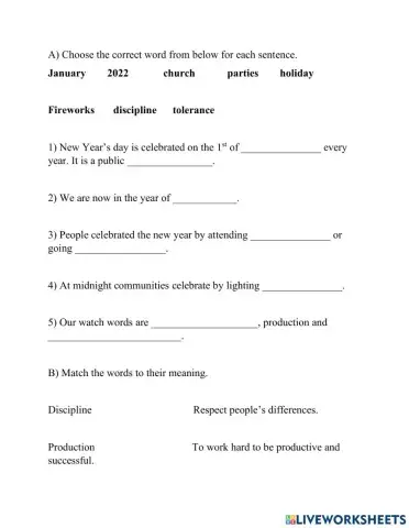 Matching and Open sentence Worksheet