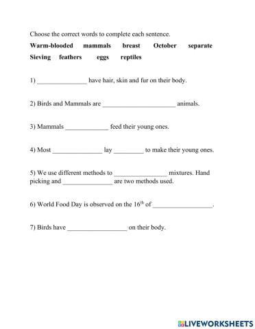 Fill in the blacks worksheet