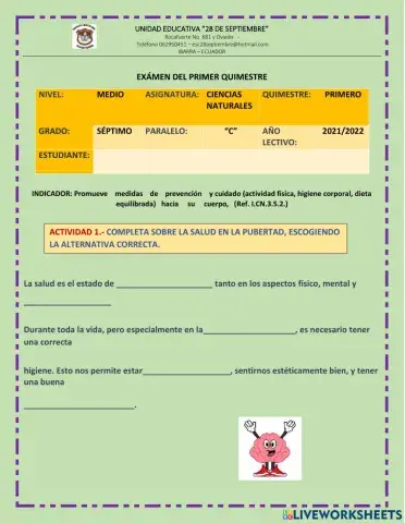 Exámen de Ciencias Naturales