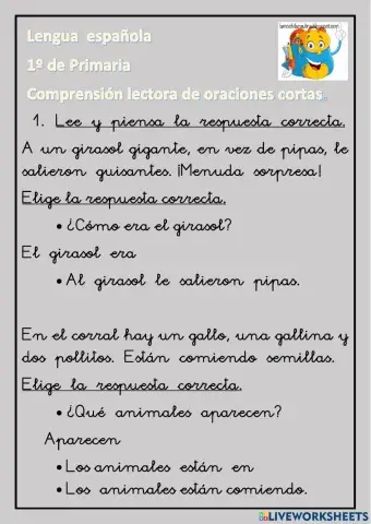 Comprensión lectora (oraciones cortas)