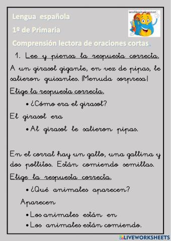 Comprensión lectora (oraciones cortas)