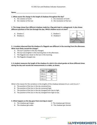 Sun and Shadows Indicator Assessment