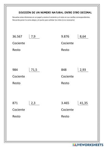 Divisiones decimales