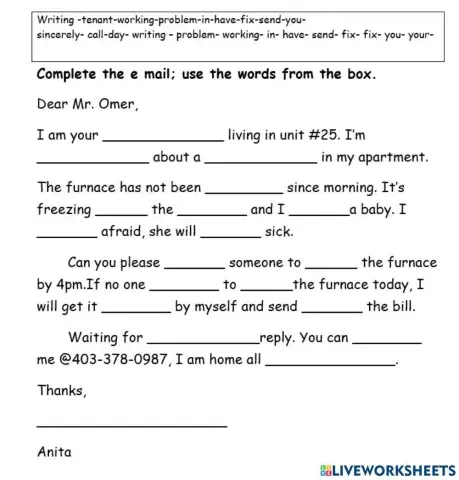 Complaint letter to the landlord