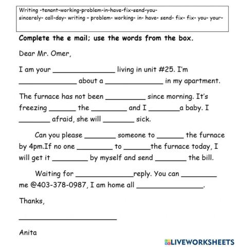 Complaint letter to the landlord