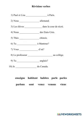 Révision verbes