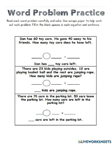 Subtraction word problems