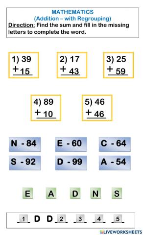 2-Digit Addition with Regrouping