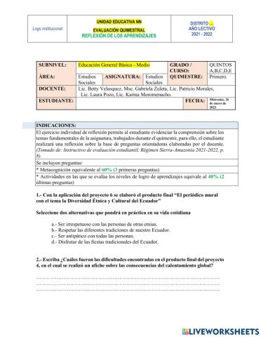 Evaluación Estudios Sociales