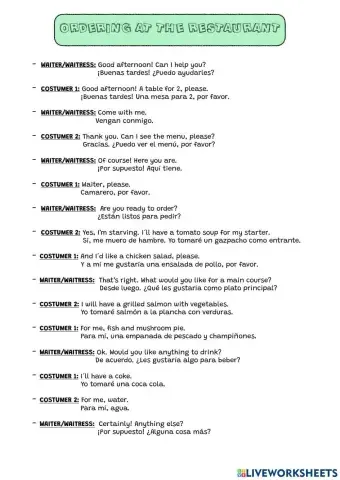 Dialogue: at the restaurant