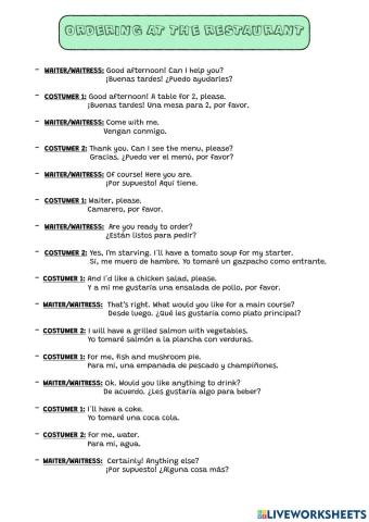 Dialogue: at the restaurant