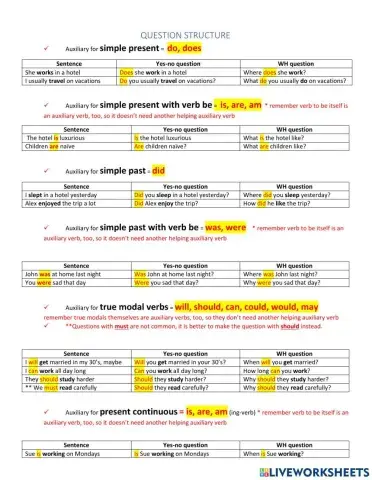 Question Structure and Auxiliary verbs
