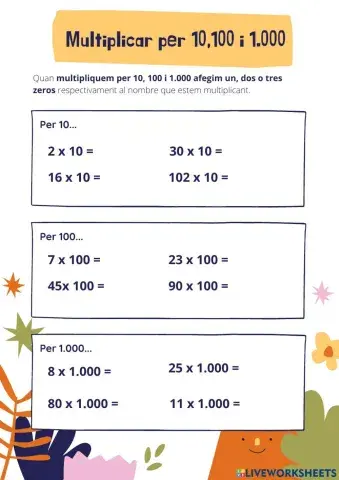 Multiplicar per la unitat seguida de zeros.