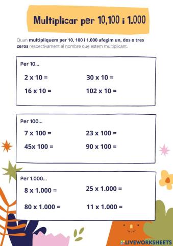 Multiplicar per la unitat seguida de zeros.