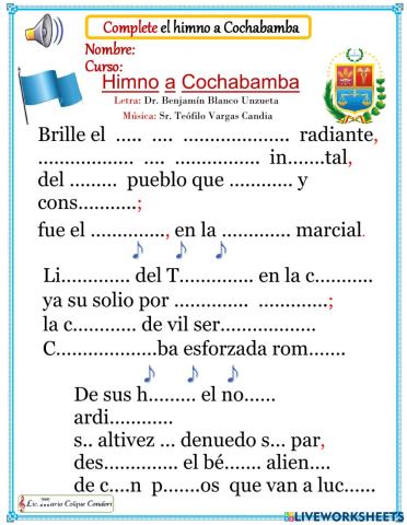 Himno a cochabamba Evaluación