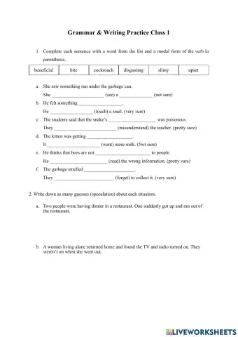 Grammar and Writing Class 1 English VIII