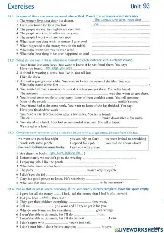 Relative Clauses defining