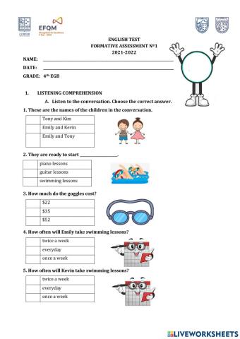 English Exam 4th EGB