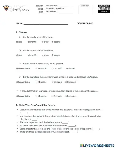 Test social studies 8th grade 1st semester
