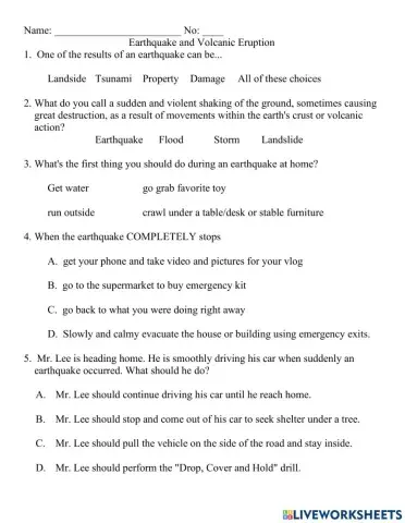 Earthquake and Volcanic Eruption