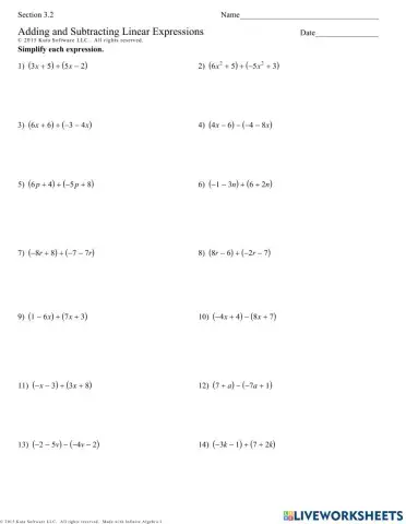 Adding and Subtracting Linear Expressions