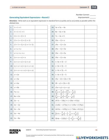 Lesson 2: Generating Equivalent Expressions (Fluency)