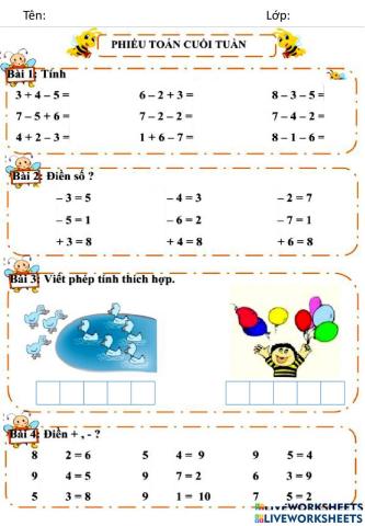 Ôn tập phép cộng, trừ trong phạm vi 10