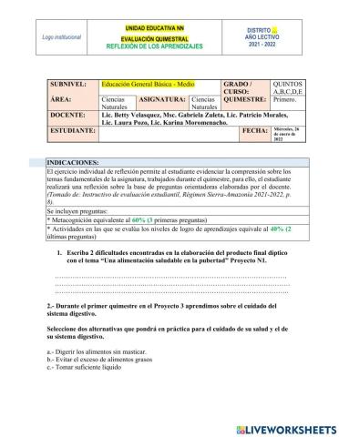 Evaluación de Ciencias Naturales