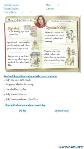 My day and my mum's day. Unit 8 FF2