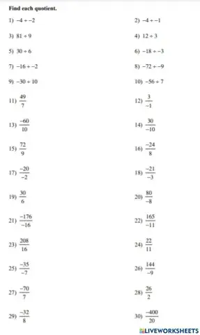 Divide Integers Revision